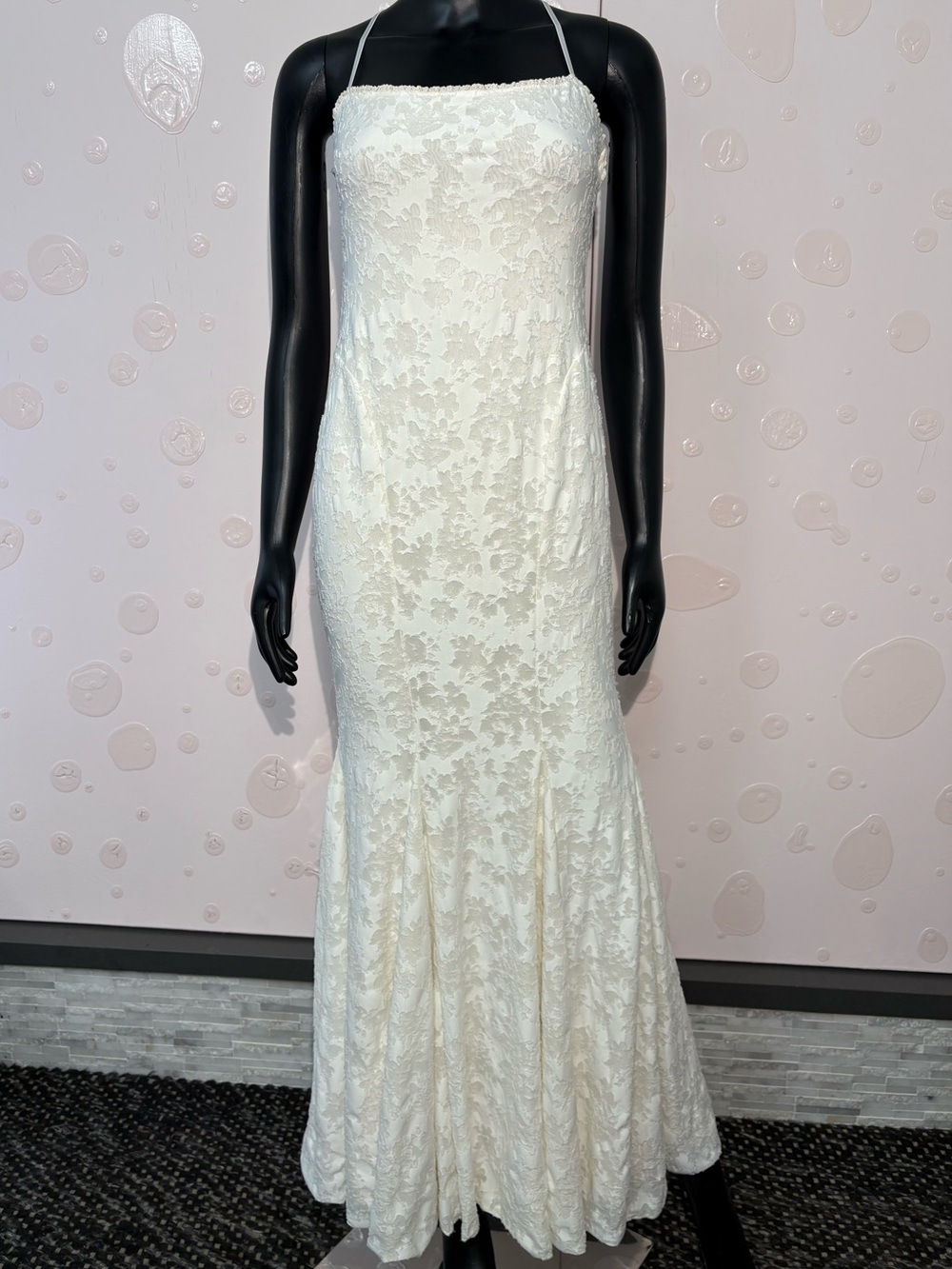 Stunning White Floral Lace Mermaid Gown - Low Cross Back